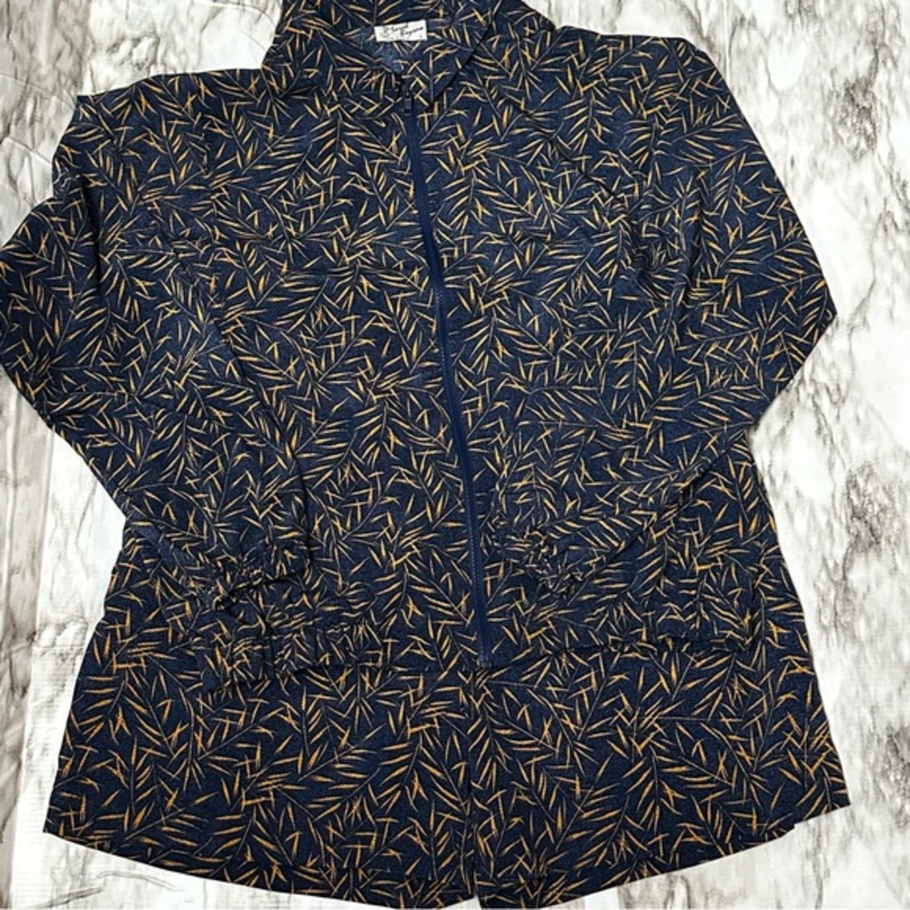 Blue Gold Zip Up Jacket and Pleated Short Two Piece Set Vintage 90s USA Made